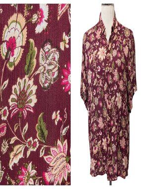 Raga Man Mens Size L Maroon Floral Short Sleeve Button Up Pocket Viscose Shirt